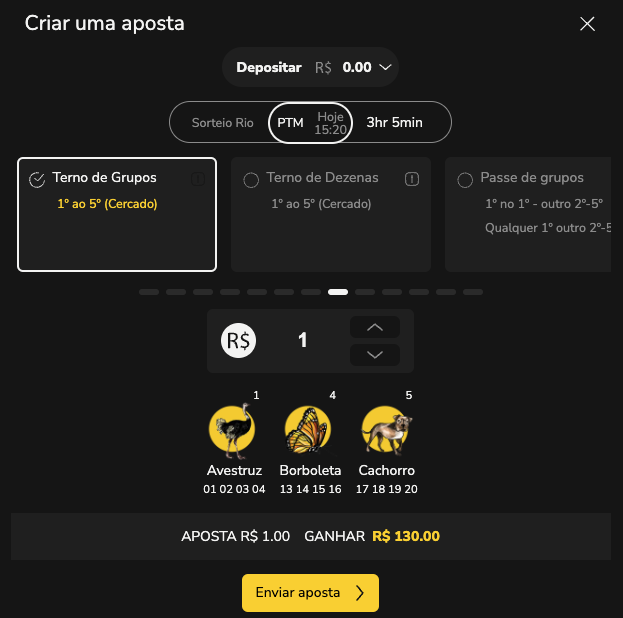 Aposta em Terno de Grupos no Jogo do Bicho